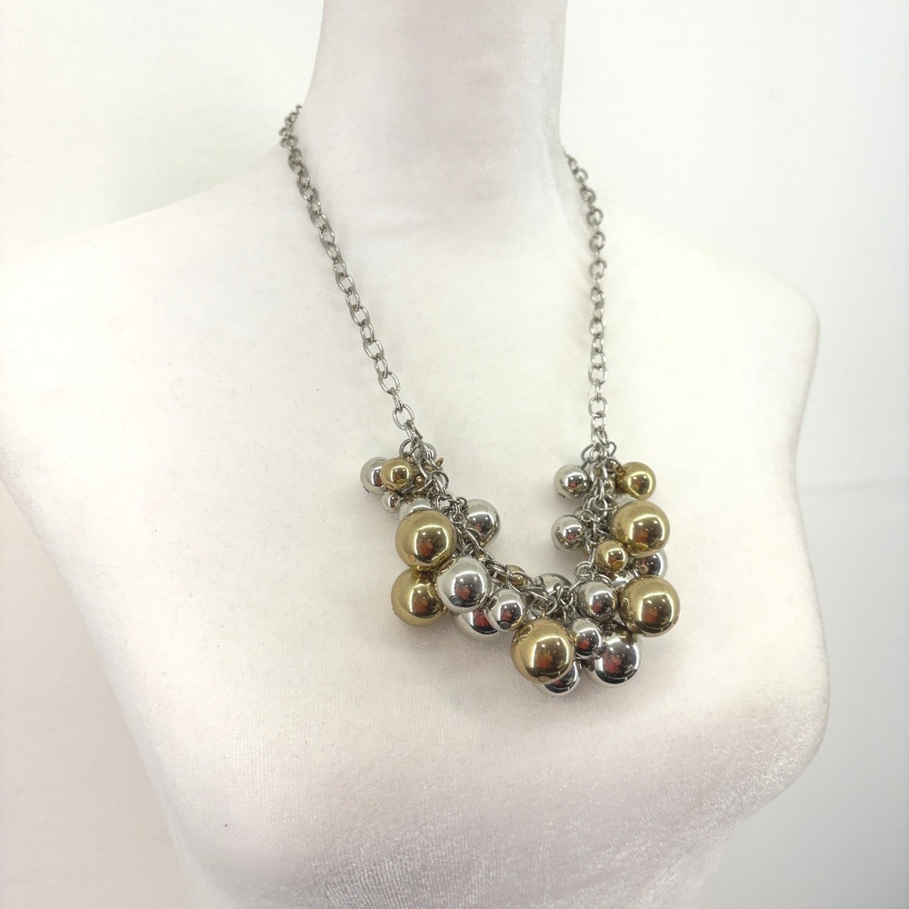 Erika Lyons Chunky Gold Silver Tone Ball Cluster Statement Necklace 12 in
